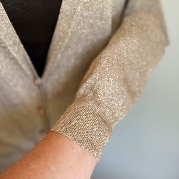 Talbots Gold Shimmer Cardigan - Size M - Picture 3 of 6